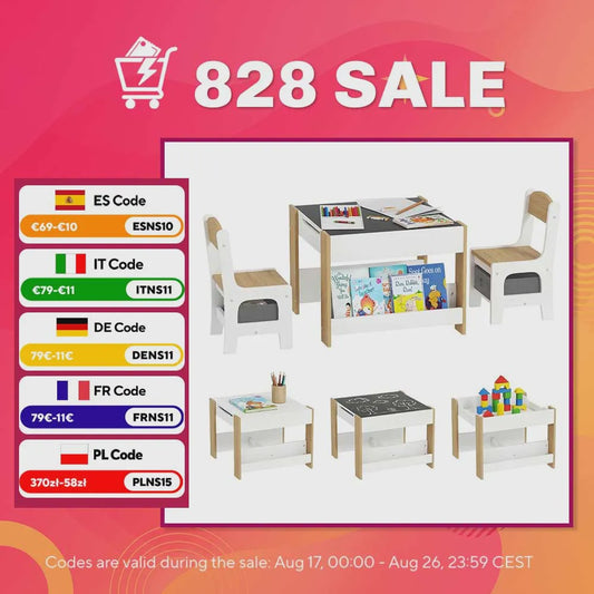 Kindertafel met 2 Stoelen en Whiteboard/Krijtbord - Inclusief Opbergruimte