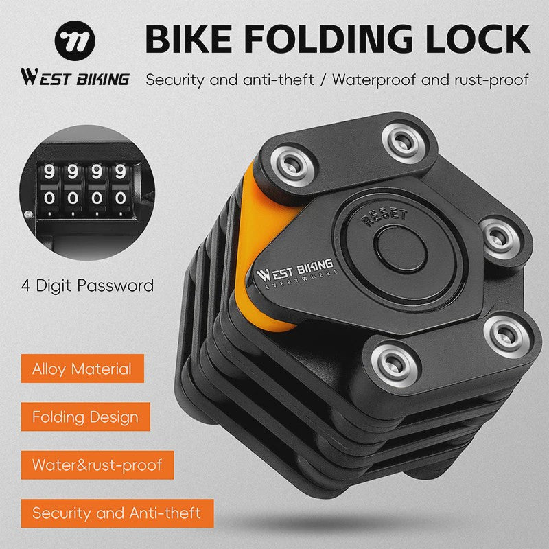 WEST BIKING Fiets Vouwslot met 4 Cijfers Code - Anti-diefstal & Draagbaar