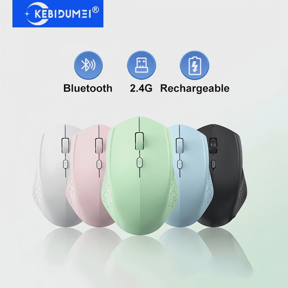 Draadloze Dual-Mode Muis: Bluetooth 5.2 & 2.4G, Oplaadbaar, Stille Kliks voor PC & Laptop