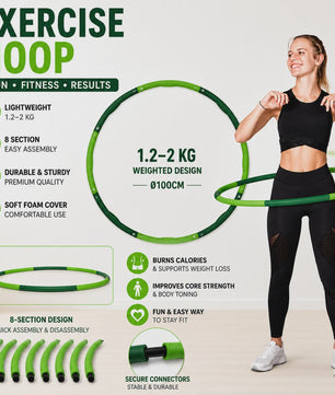 Verstelbare Fitness Hula Hoop voor Volwassenen - 1.2-2KG, 8-Delig, Ø100cm