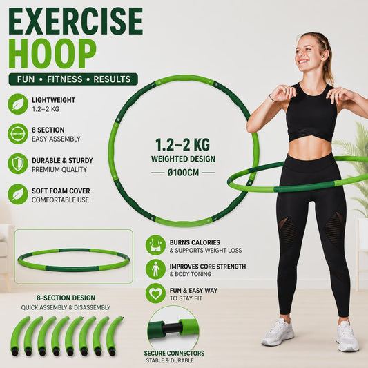 Verstelbare Fitness Hula Hoop voor Volwassenen - 1.2-2KG, 8-Delig, Ø100cm