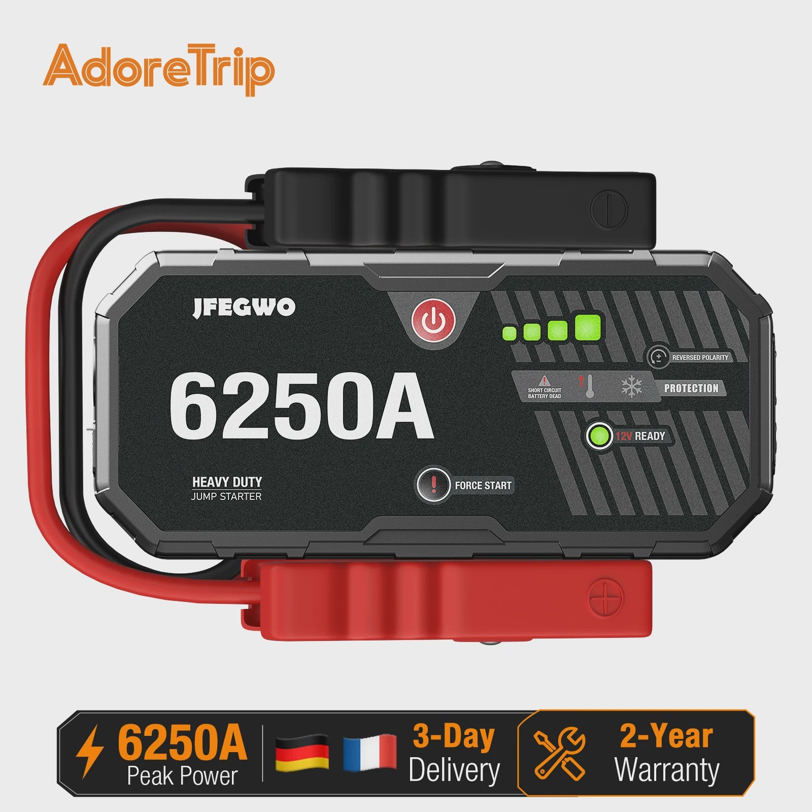 AdoreTrip 6250A Auto Startkabels & Powerbank - 12V Accu Booster voor Auto's en SUV's