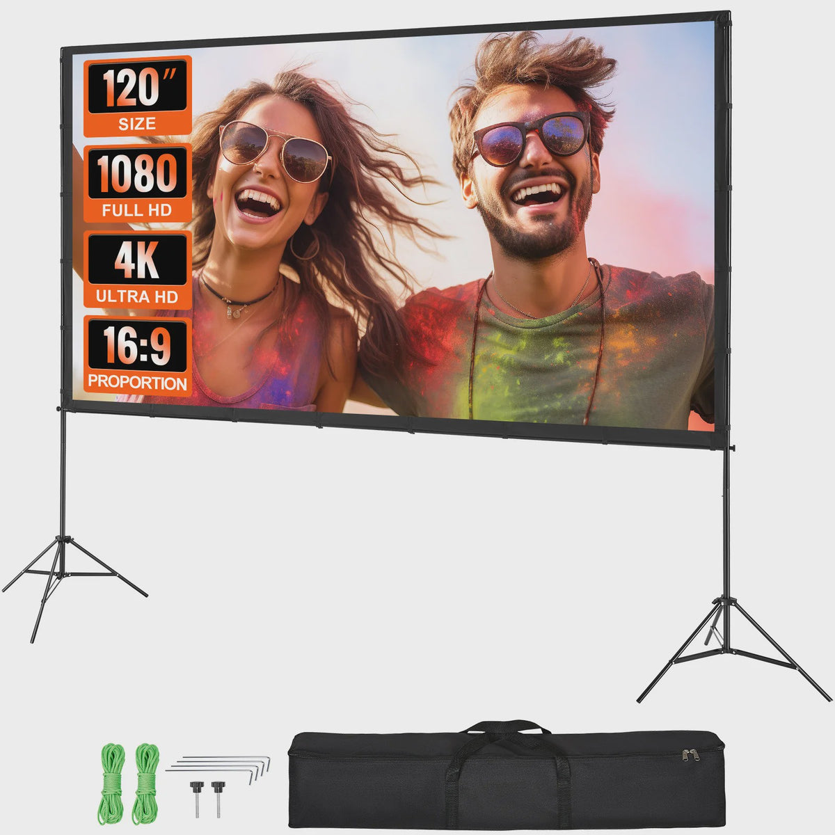 Draagbaar Projectiescherm met Statief - 100/120/150 inch - 16:9 - 4K HD