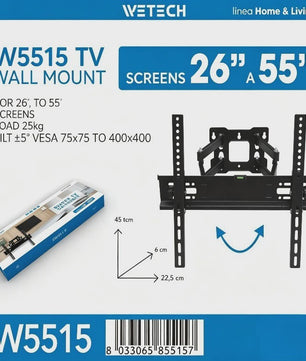 WETECH W5515 TV Muurbeugel: Volledig Beweegbaar voor 26-55 Inch TV's, 25kg Draagkracht, Kantelbaar & VESA Compatibel