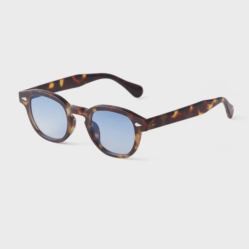 Vintage Zonnebril Dames Heren - Retro Rond Montuur met Gele & Blauwe UV400 Lenzen