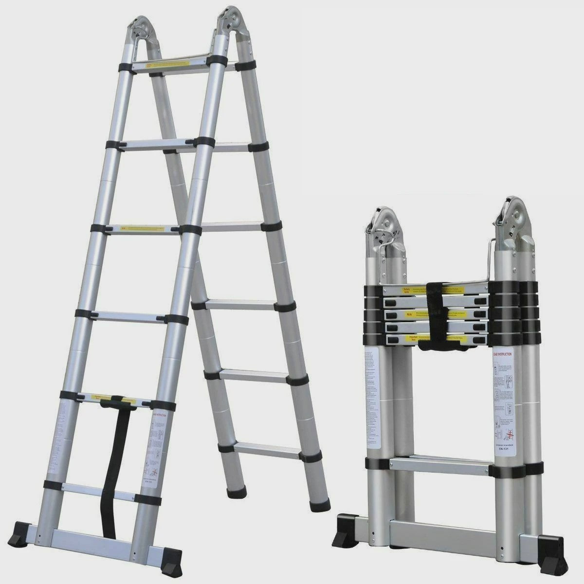 Uitschuifbare Telescoopladder 3.8m of 5m - A-Frame, Aluminium, 150kg Belastbaar, EN131 Gecertificeerd