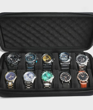 Luxe Horlogedoos 10 Vakken - Hardcase Opbergdoos & Vitrinehouder