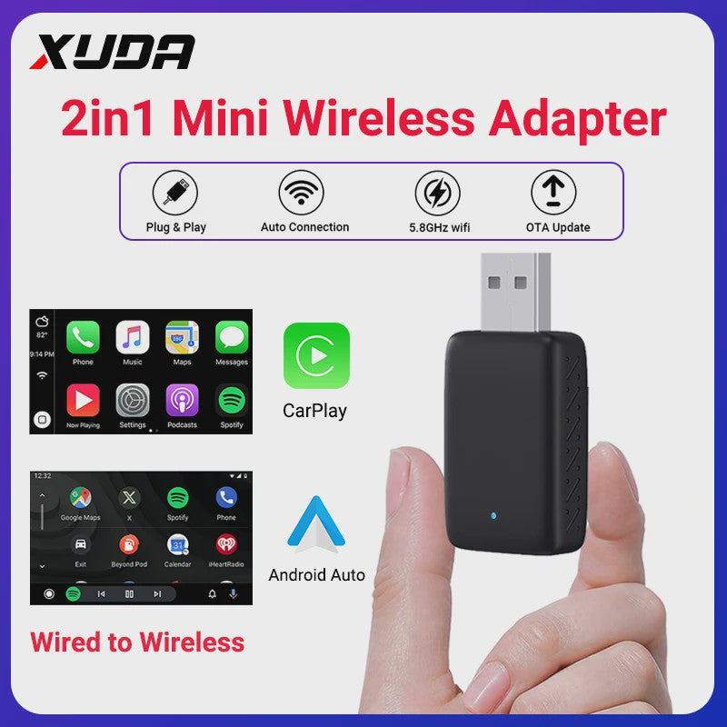 Draadloze CarPlay & Android Auto Adapter - 2-in-1 Mini USB Module met 5GHz WiFi