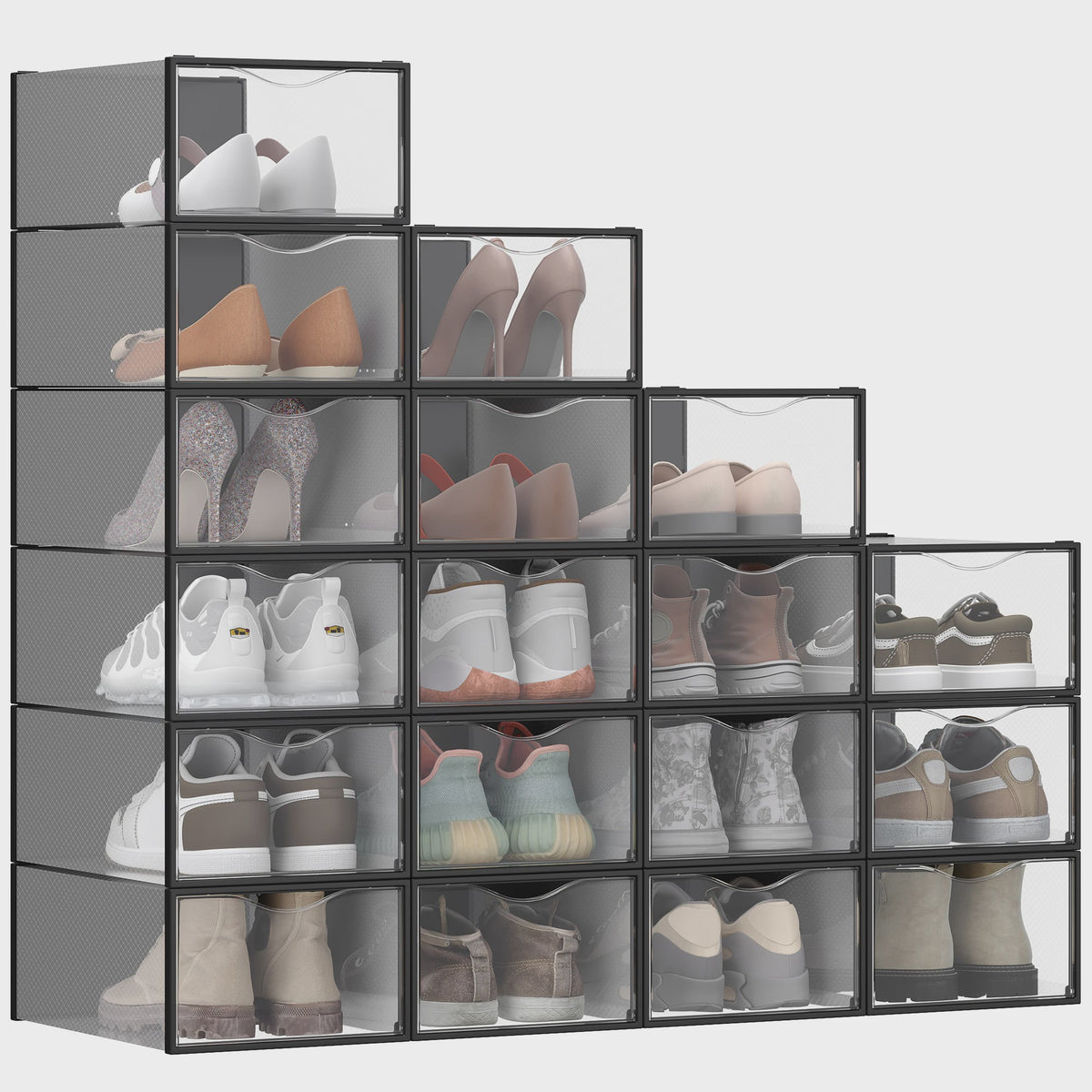 Set van 18 Stapelbare Schoenenboxen met Doorzichtige Deur - SONGMICS