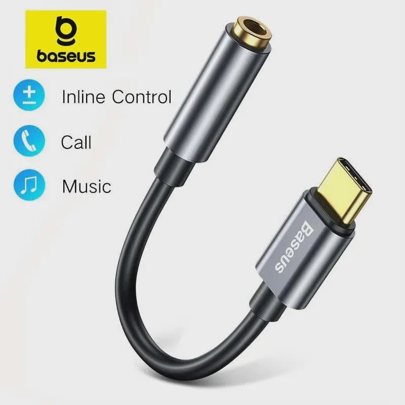 Baseus USB-C naar 3.5mm Audio Adapter Kabel - Hoge Kwaliteit Geluid voor Type-C Telefoons