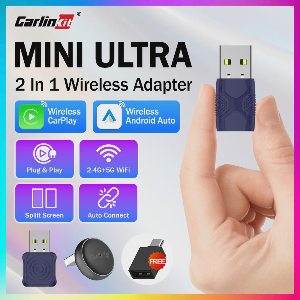 CarlinKit 5.0 Mini Ultra Draadloze Adapter voor Android Auto & CarPlay