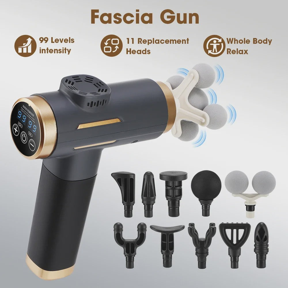 Elektrische Fascia Gun: 24W, 99 standen, 11 opzetstukken voor diepe spierontspanning
