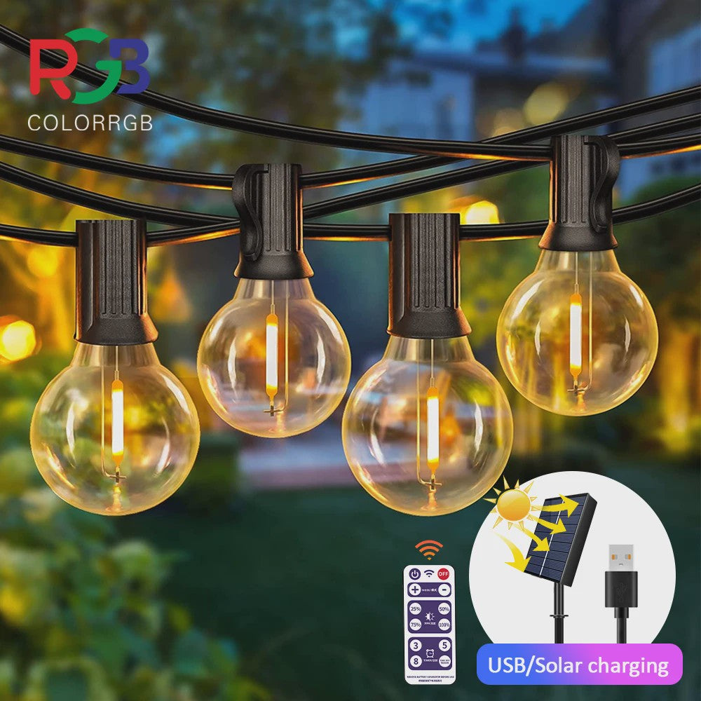 12M 30 LED G40 Slinger Verlichting - Solar & USB, Waterdicht, Buiten