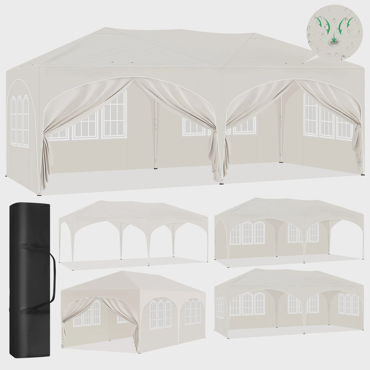 Pop-Up Partytent 3x6m - Verstelbaar, Waterdicht Paviljoen met 6 Zijwanden voor Tuin & Outdoor