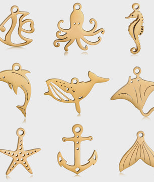 5-delige Set RVS Bedeltjes Zeeleven: Walvis, Dolfijn, Octopus, Vissenstaart & Manta Ray