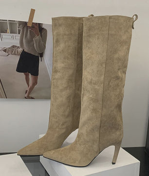 Chique Dames Hoge Laarzen met Puntige Neus en Lage Naaldhak - Herfst/Winter Collectie