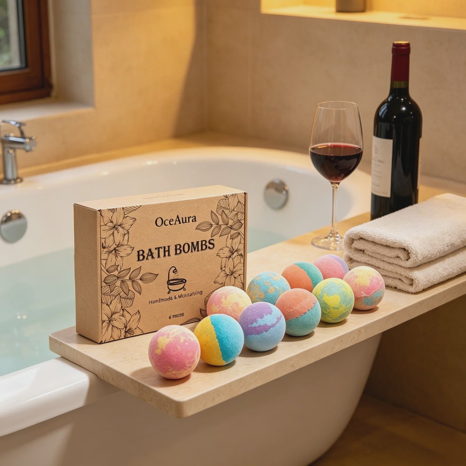 OceAura Luxe Badzout Set - 6x Ontspannende Bath Bombs met Lily, Rose & Rosemary - Huidverbeterend & Hydraterend
