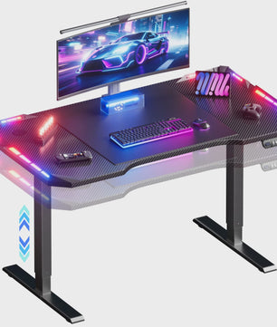 Elektrisch Verstelbaar Gaming Bureau met LED Verlichting en Carbon Fiber Oppervlak - Sit-Stand Werkstation