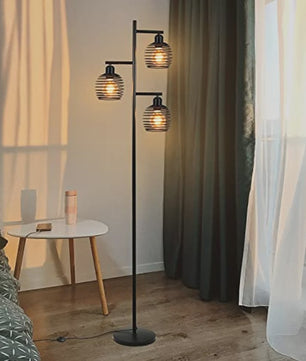 Industriële Staande Lamp Zwart Metaal - 3 Lichtpunten, E27 Fitting, 152cm Hoog