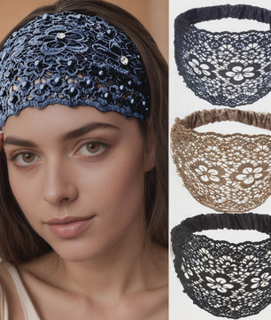 Elegante Bloemen Haarband met Parels en Kant - Stijlvolle Hoofdband voor Dames