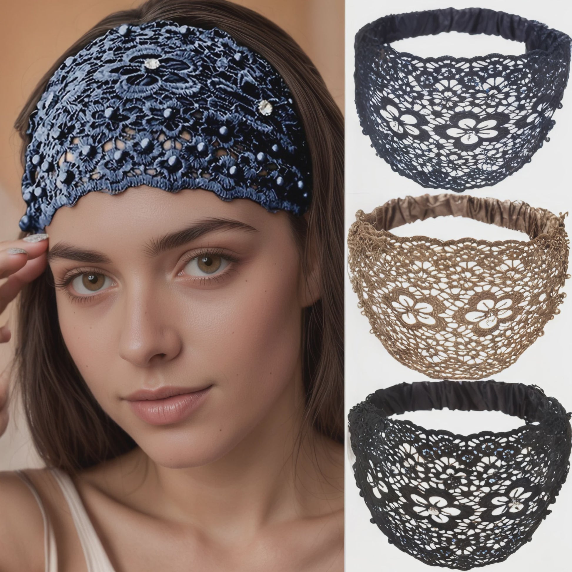 Elegante Bloemen Haarband met Parels en Kant - Stijlvolle Hoofdband voor Dames