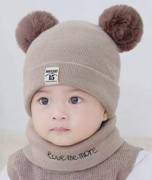 Warme Gebreide Babymuts met Dubbele Pompon - Winter Muts voor Jongens en Meisjes