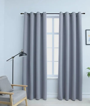 Verduisterende Gordijnen Grijs 140x225cm - Set van 2 met Metalen Ringgordijnen