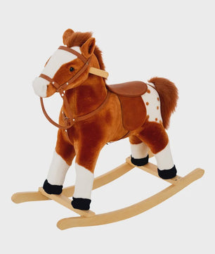 Houten Schommelpaard met Dierengeluiden - Bruin, 74x28x65 cm