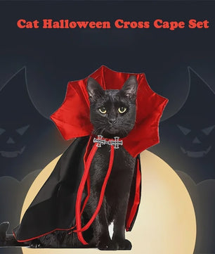 Halloween Vampier Cape & Hoed Set voor Katten - Feestelijke Verkleedkostuum