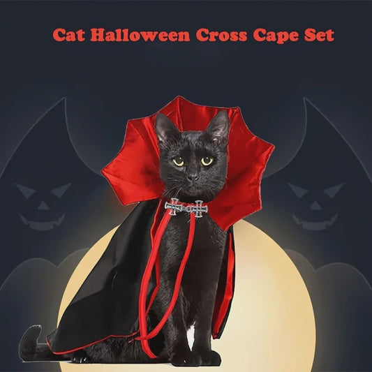 Halloween Vampier Cape & Hoed Set voor Katten - Feestelijke Verkleedkostuum