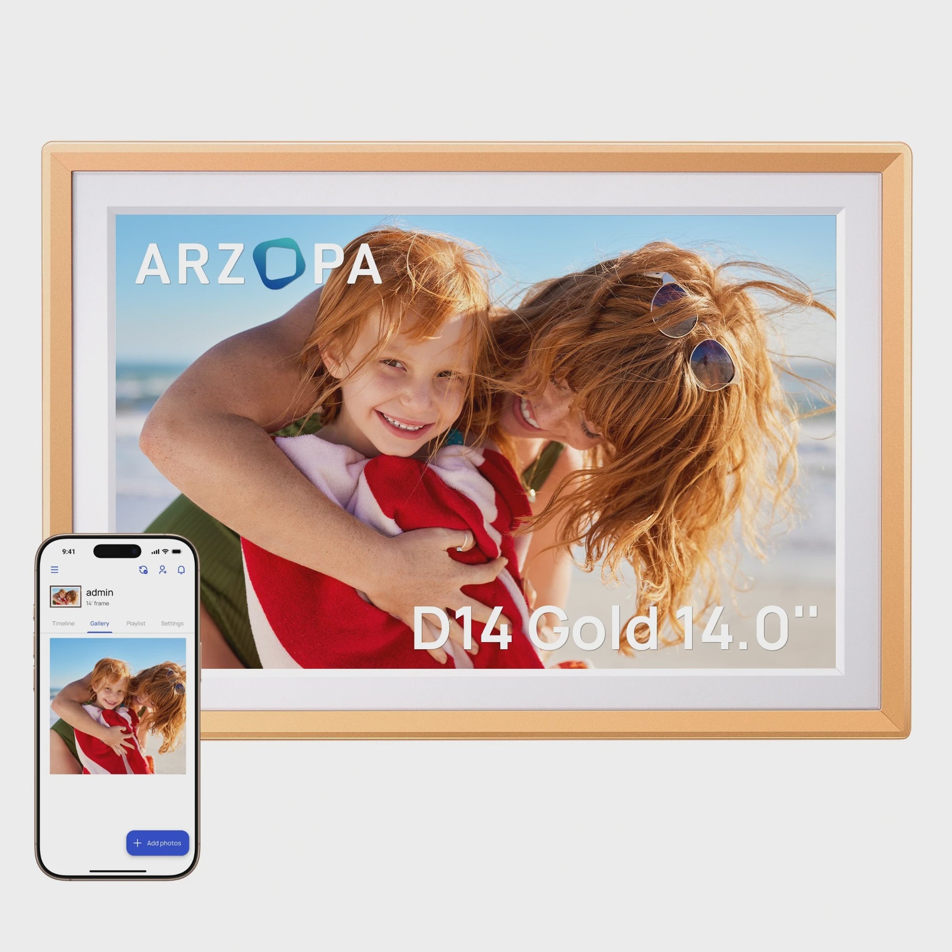 ARZOPA 14 Inch Digitale Fotolijst met WiFi, Cloud Opslag & Touchscreen