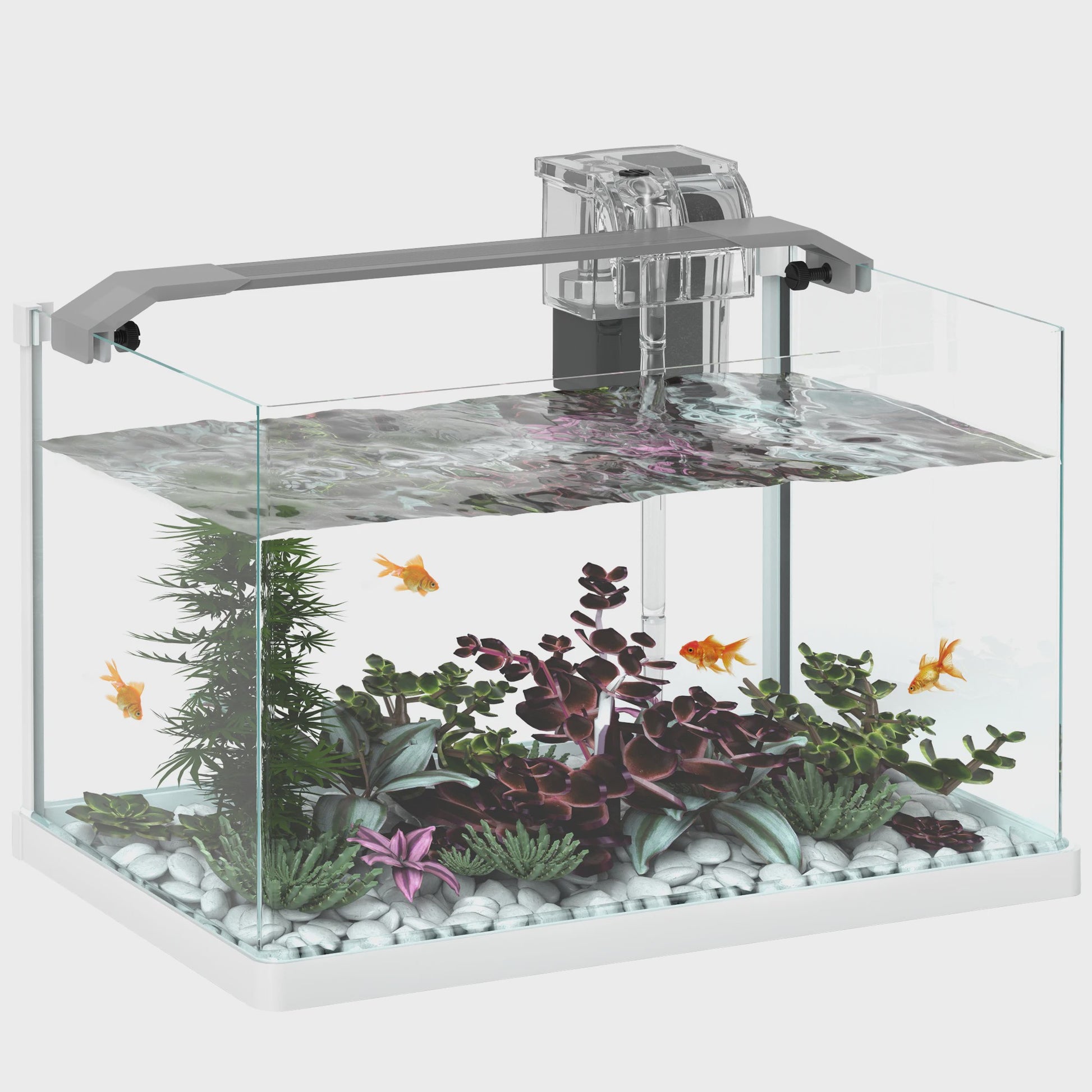 PawHut Glazen Aquarium met LED Verlichting, Filterpomp en 20L Inhoud - 38x26x27 cm Wit