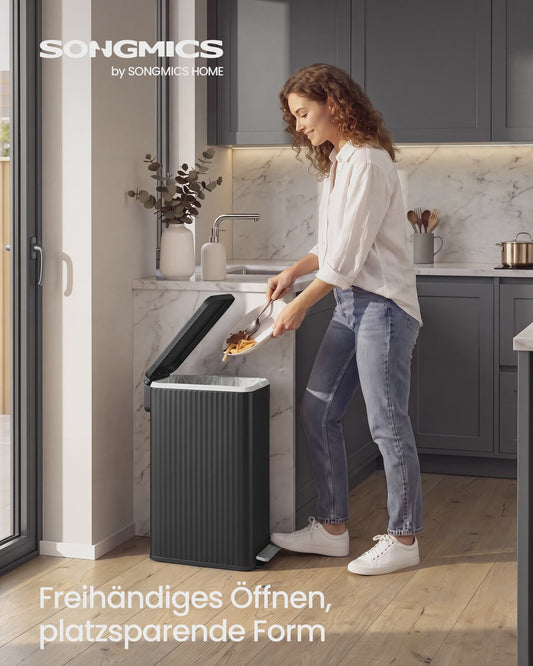 Songmics Keuken Pedaalemmer 50L - Stijlvol RVS met Soft Close & Ruimtebesparend Ontwerp