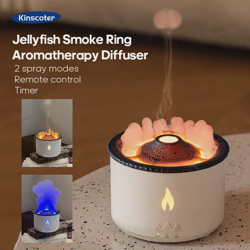 Vulkaanas Aroma Diffuser met Vlam & Kwallen Rookeffect - Luchtbevochtiger & Aromatherapie
