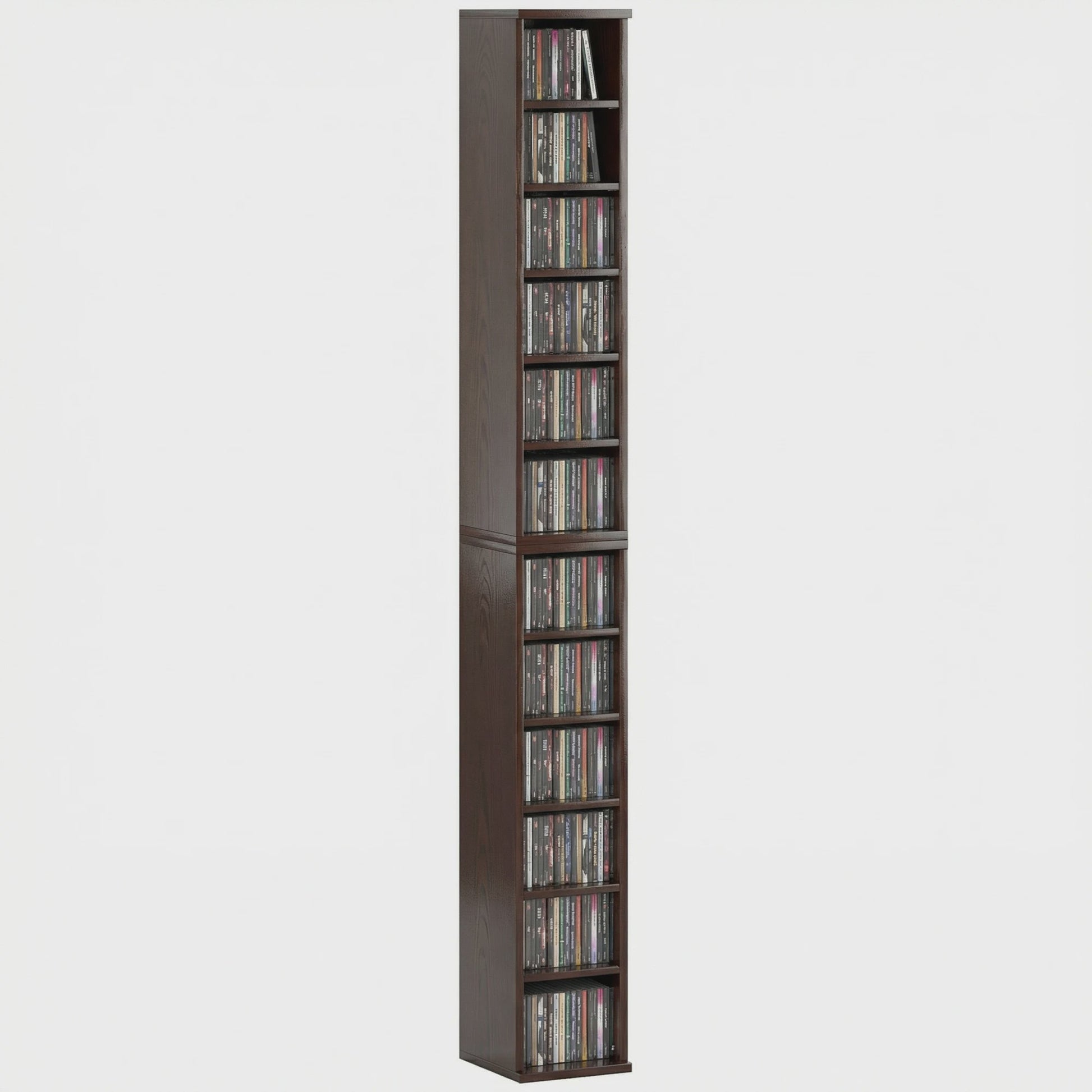 Set van 2 Smalle Kolomkasten voor CD/DVD Opslag - 12 Vakken, Bruin