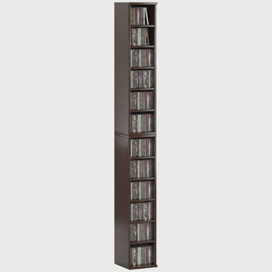 Set van 2 Smalle Kolomkasten voor CD/DVD Opslag - 12 Vakken, Bruin