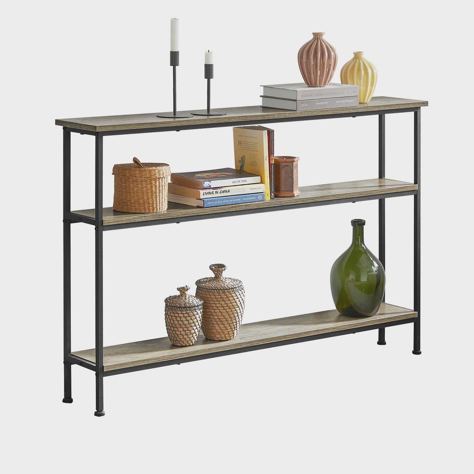 Vintage Console Tafel met 3 etages - Smalle Haltafel & Bijzettafel