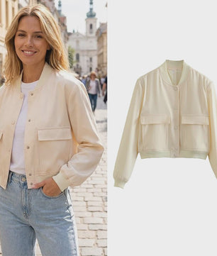 Dames Bomberjack met V-hals, Lange Mouwen en Zakken - Stijlvolle Casual Outfits