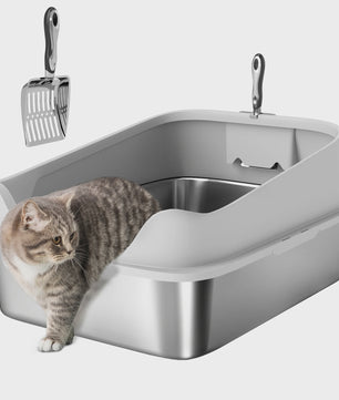 XXL Rvs Kattenbak met Hoge Rand, Lekvrij en Makkelijk Schoon te Maken, Inclusief Schep