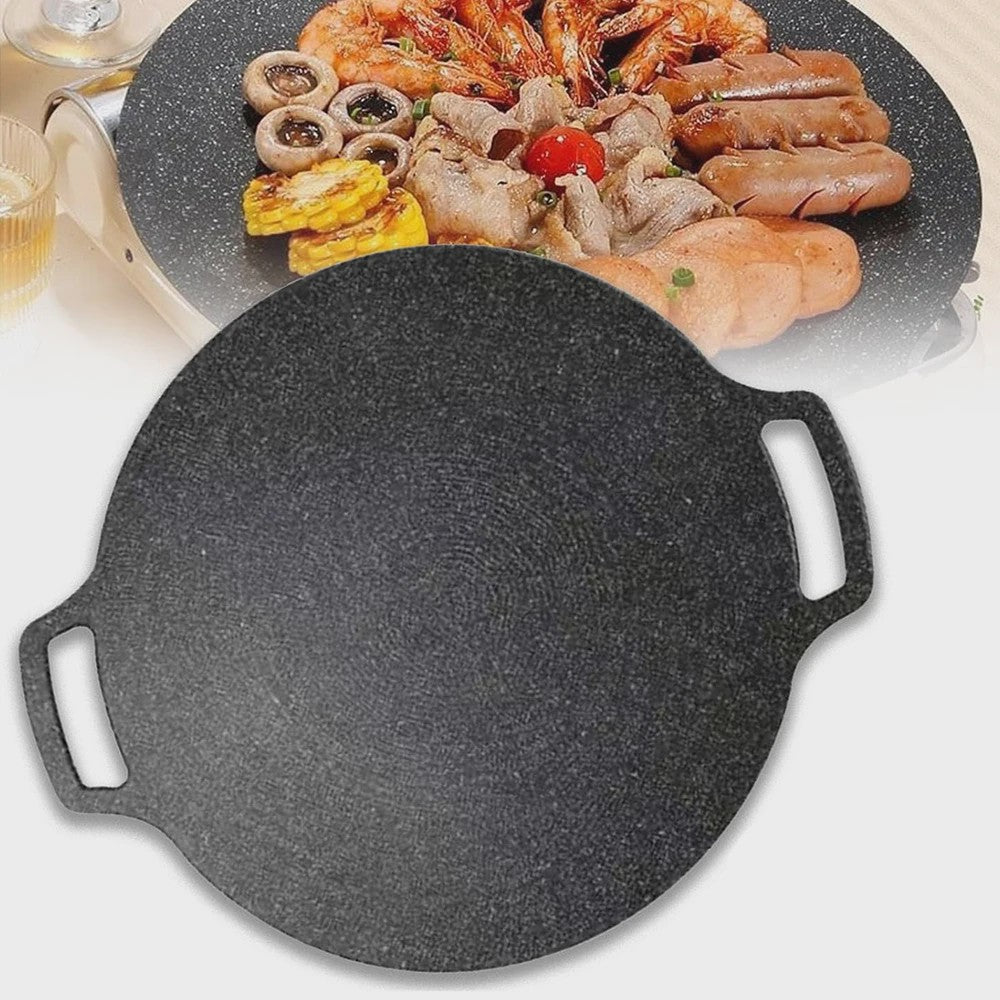 KOSUN Grillpan Rond Non-stick Maifan Steen - Indoor/Outdoor BBQ, Gas & Inductie
