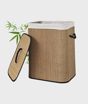 Grote Bamboe Wasmand 72L - Opvouwbaar met Uitneembare Voering & Deksel - 40x30x60cm