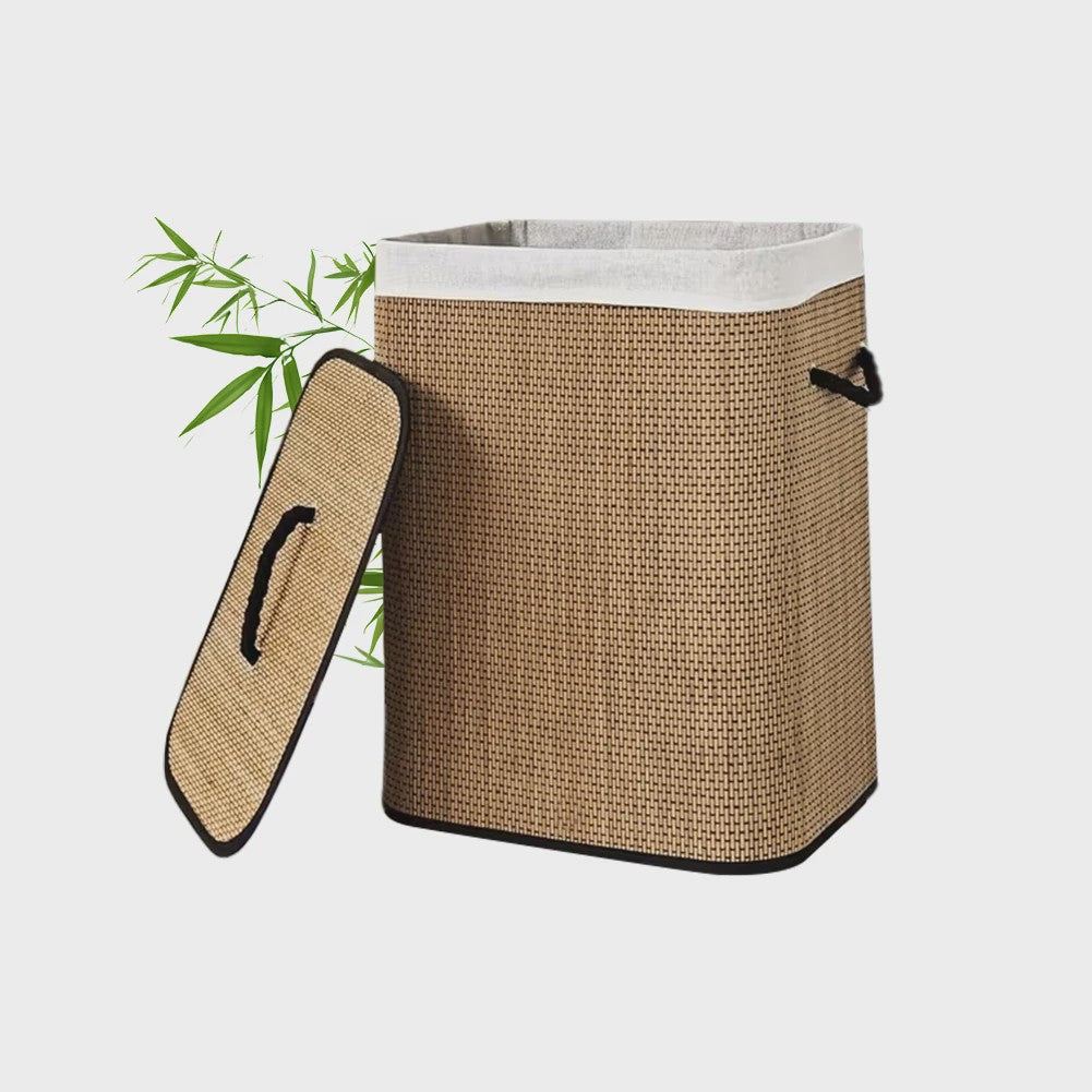 Grote Bamboe Wasmand 72L - Opvouwbaar met Uitneembare Voering & Deksel - 40x30x60cm