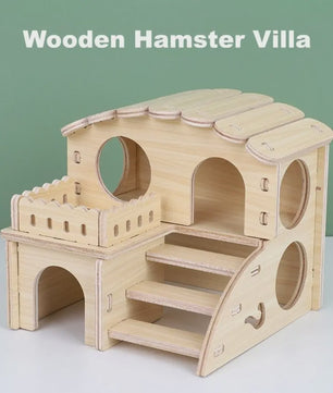 Houten Hamster Villa: Speelhuis met Klimplatform en Verhoogd Platform - Duurzaam Knaagdier Accessoire