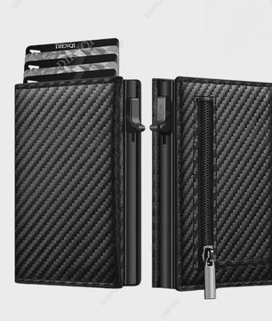 Luxe Carbon Fiber RFID Portemonnee Kaarthouder met Muntvak en Sneltoegang