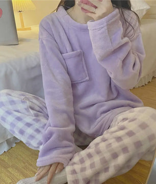 Dames Pyjama Set van Zacht Fleece - Warm & Comfortabel met Plaid Print - Winter Home Suit