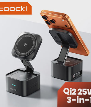 Toocki 25W QI2.2 3-in-1 Draadloze Oplaadstation voor iPhone, AirPods, iWatch & Samsung - Magsafe Compatibel