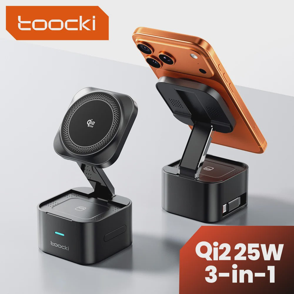 Toocki 25W QI2.2 3-in-1 Draadloze Oplaadstation voor iPhone, AirPods, iWatch & Samsung - Magsafe Compatibel