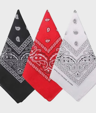 Unisex Paisley Bandana Sjaal - 55x55cm - Zwart, Rood, Wit