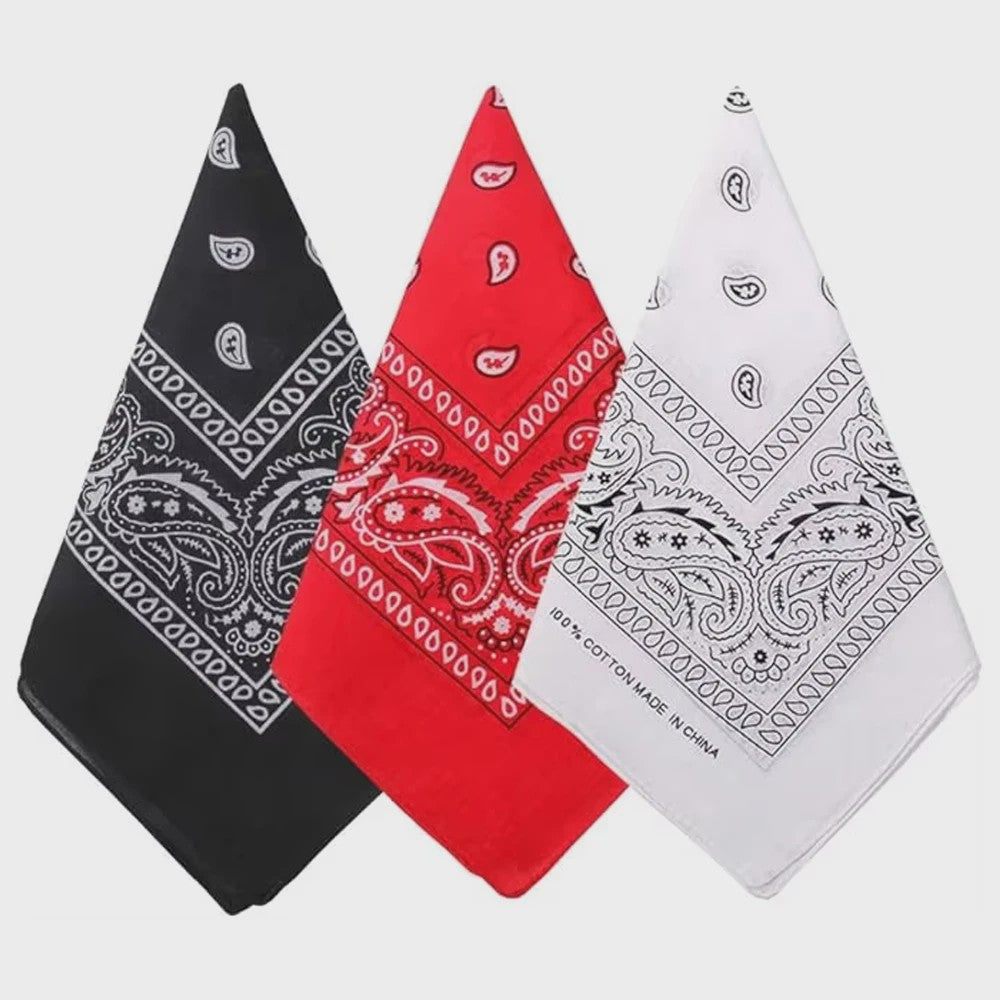 Unisex Paisley Bandana Sjaal - 55x55cm - Zwart, Rood, Wit