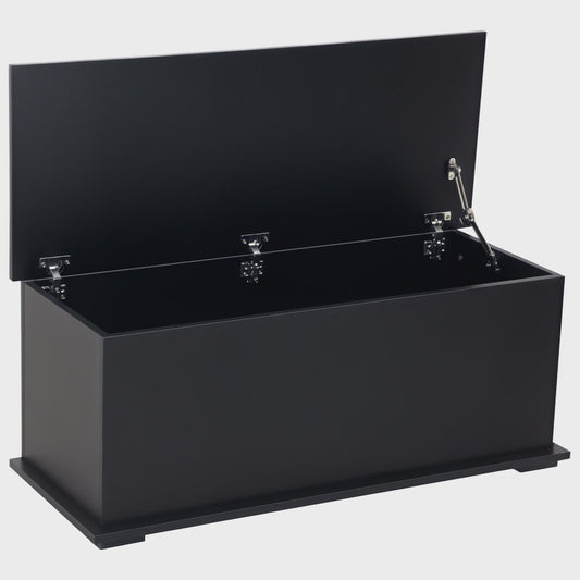 Grote Zwarte Houten Opbergkist met Scharnierend Deksel - 100x40x40 cm